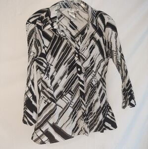 Black & White Women's Top Geometric Design Stretch Fabric Sz S